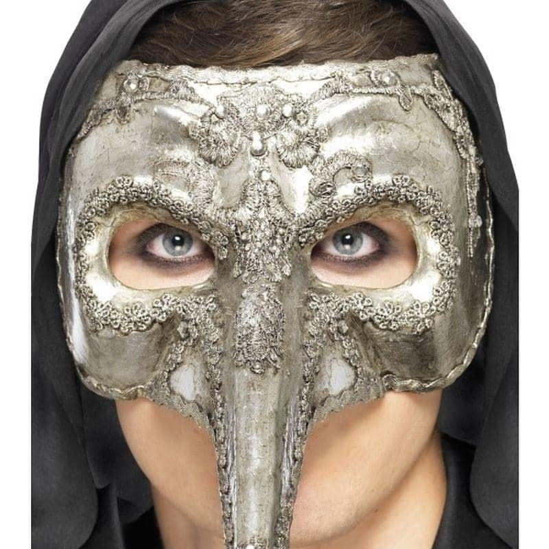 Luxury Venetian Capitano Mask Adult Silver_1