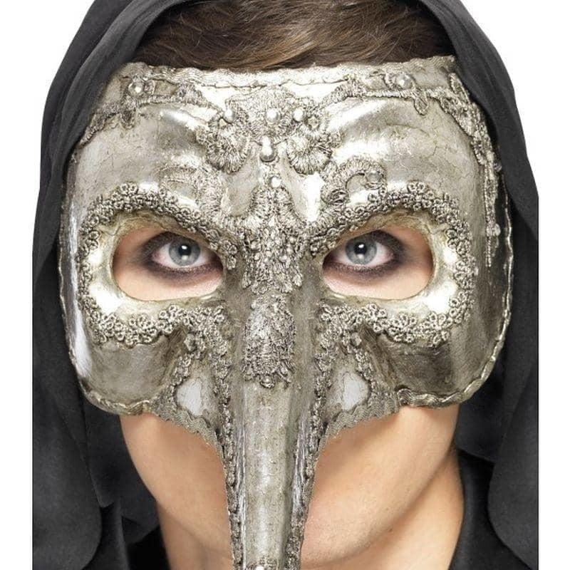 Venetian Capitano Mask Adult Silver Halloween Luxury Costume Accessory 2