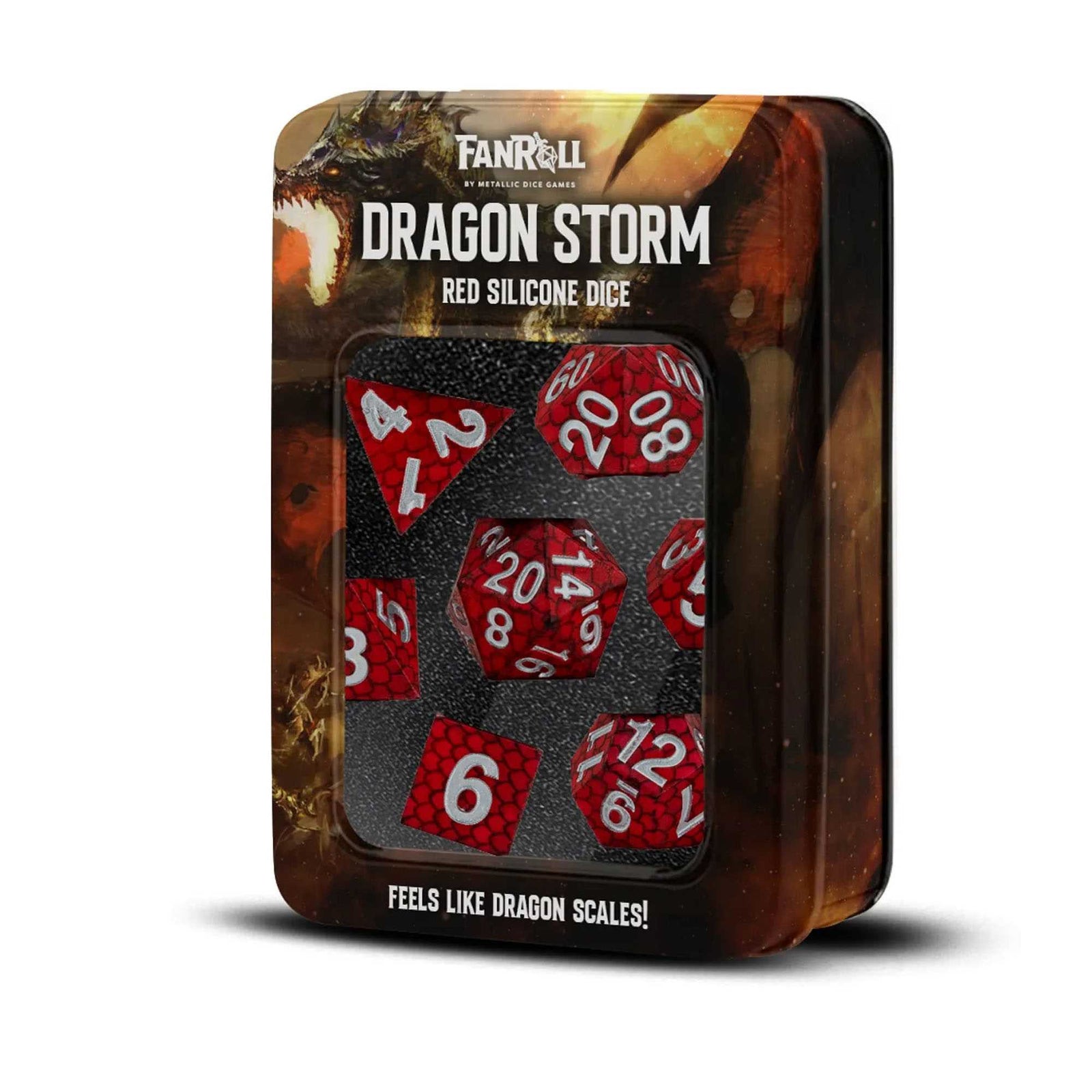 Silicone Dice Set Red Dragon Scales Dragon Storm FanRoll Gaming Accessory by Metallic Dice 1
