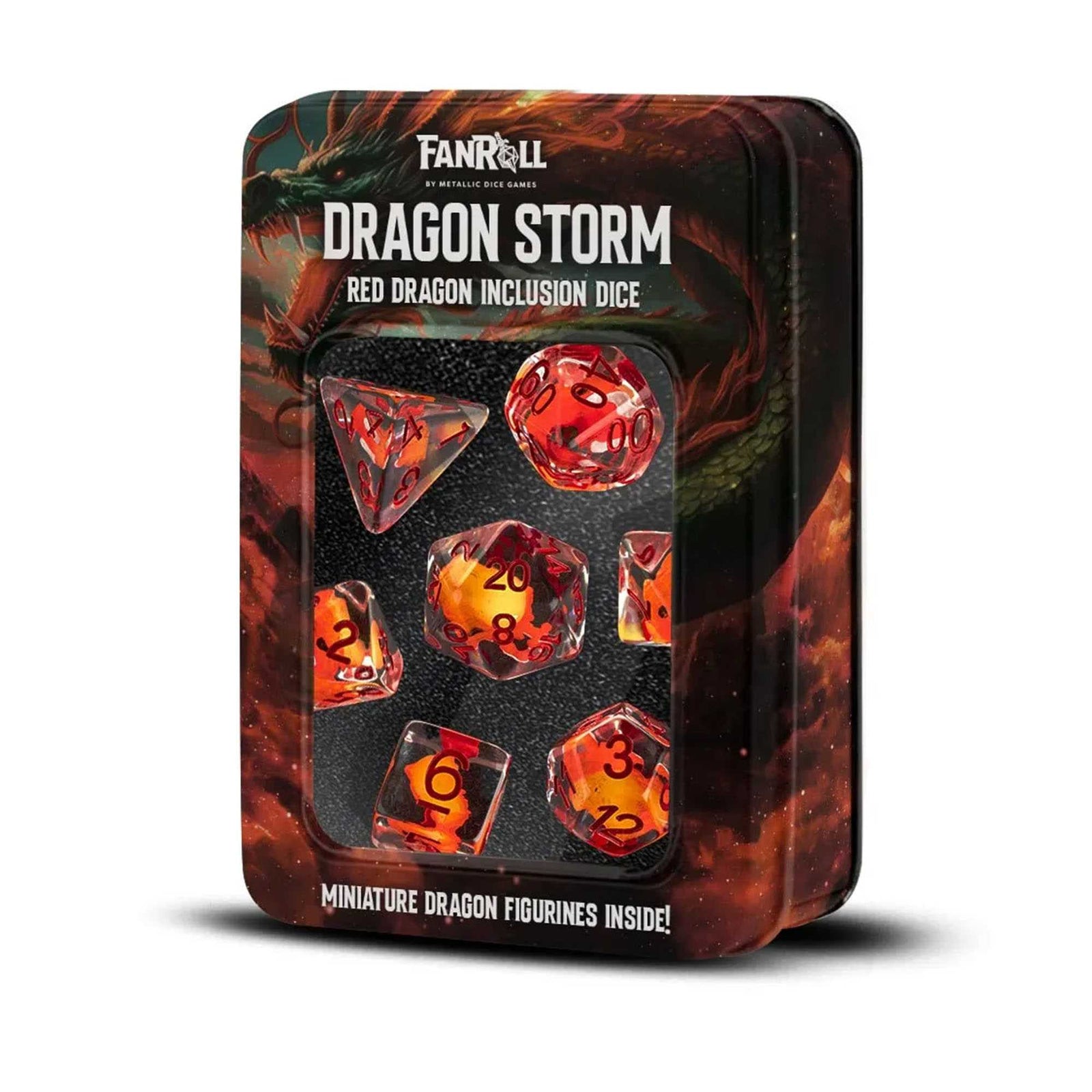 Inclusion Resin Dice Set Red Dragon Dragon Storm FanRoll Gaming Accessory by Metallic Dice 1