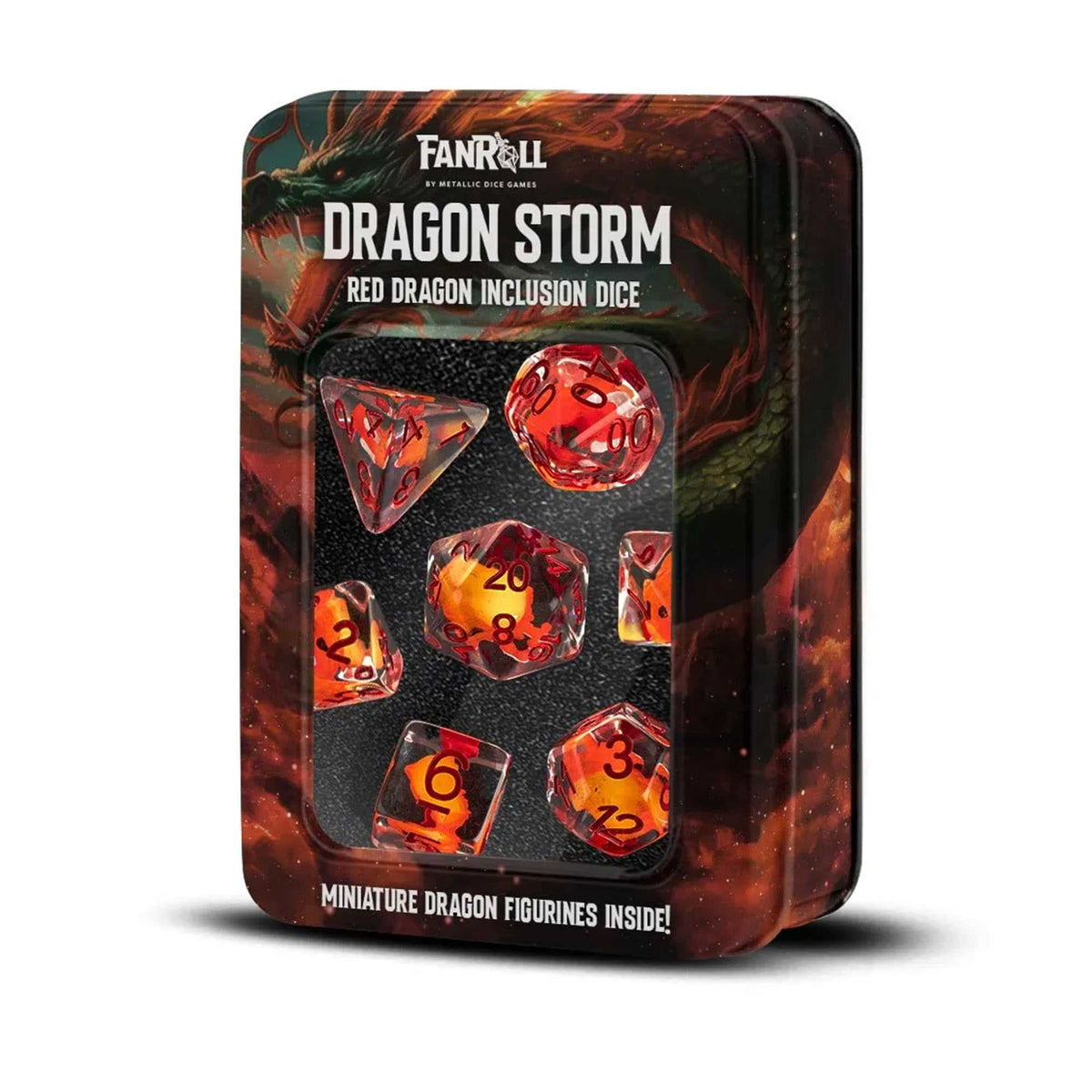 Inclusion Resin Dice Set Red Dragon Dragon Storm FanRoll Gaming Accessory by Metallic Dice 1