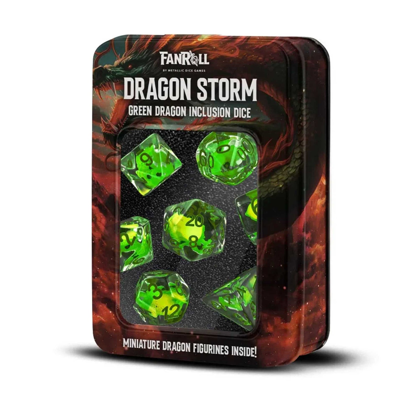 Inclusion Resin Dice Set Green Dragon Dragon Storm FanRoll Gaming Accessory by Metallic Dice 1