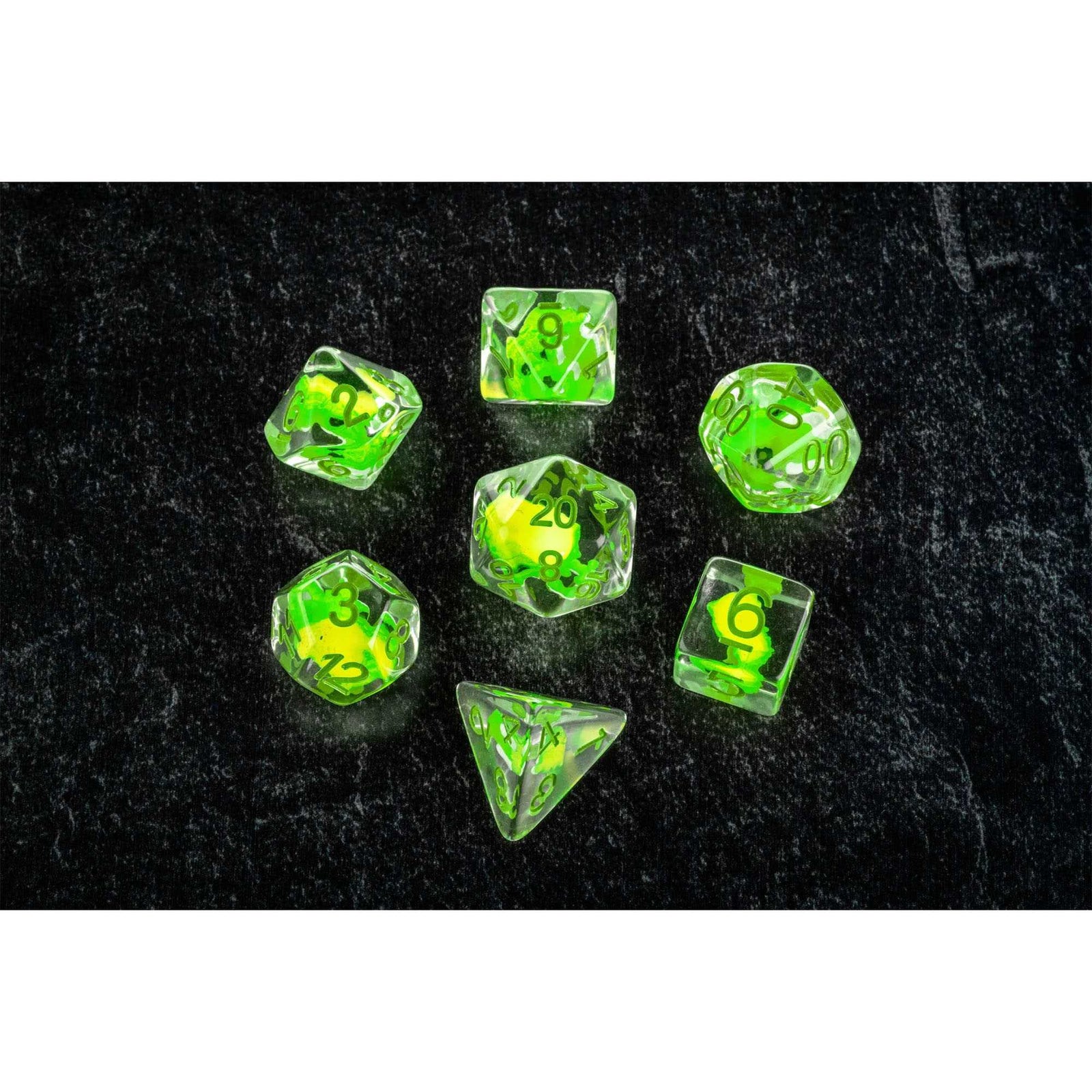 Inclusion Resin Dice Set Green Dragon Dragon Storm FanRoll Gaming Accessory by Metallic Dice 2