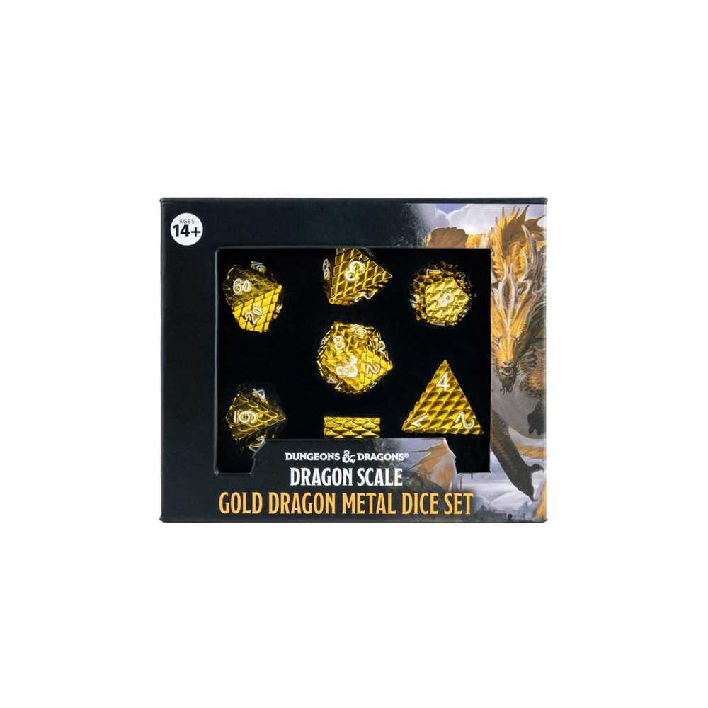Gold D and D Dragon Scale Metal Dice Set Gaming Accessory by Metallic Dice