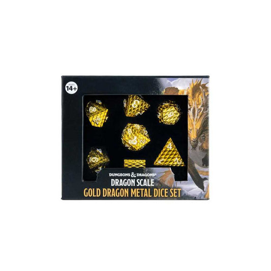 Gold D and D Dragon Scale Metal Dice Set Gaming Accessory by Metallic Dice