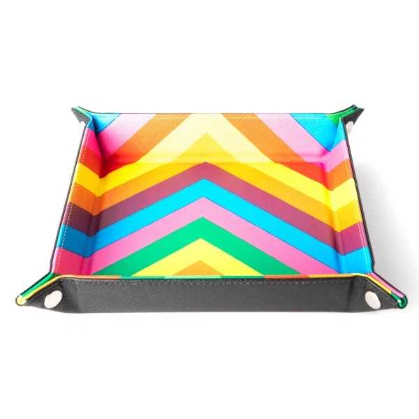 Fold Up Velvet Dice Tray Zig Zag Rainbow Leather Backed Gaming Accessory by Metallic Dice 1