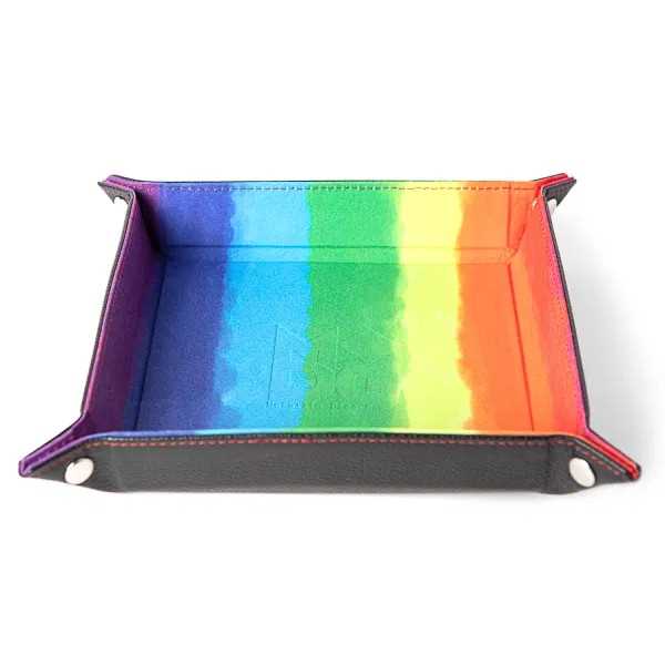 Fold Up Velvet Dice Tray: Watercolour Rainbow (Leather Backed) 1