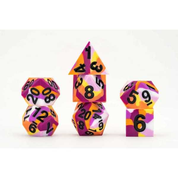 16mm Pride Sharp Edge Silicone Rubber Poly Dice Set Lesbian Gaymers Pride FanRoll Gaming Accessory by Metallic Dice 1