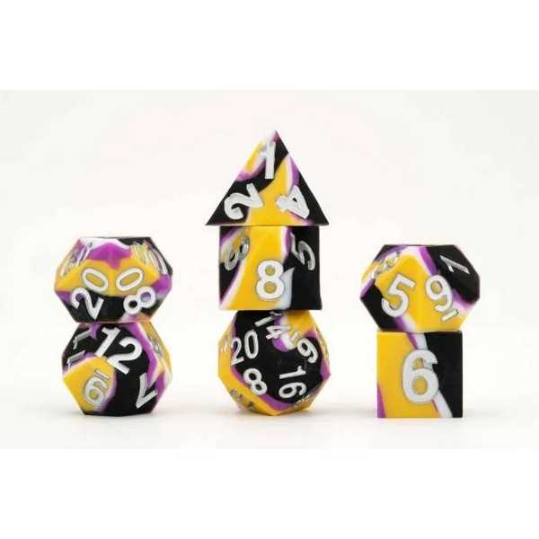 FanRoll: Gaymers Pride: 16mm Pride Sharp Edge Silicone Rubber Poly Dice Set - Nonbinary 1