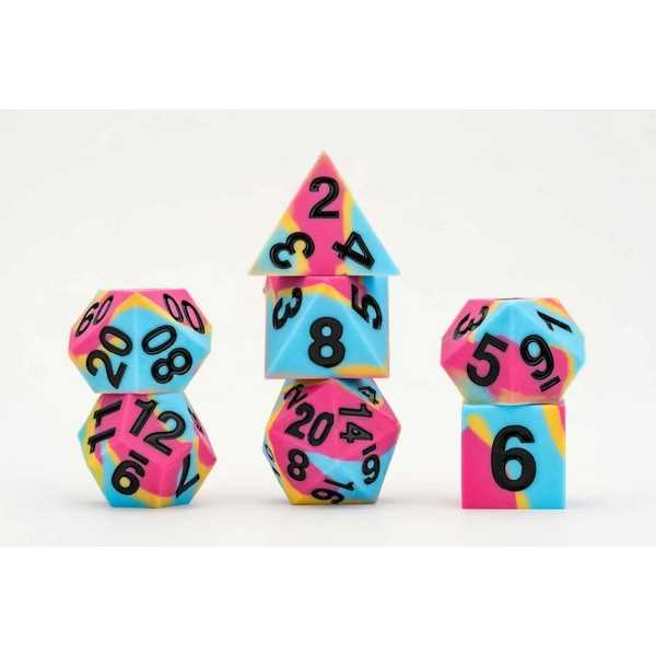 16mm Pride Sharp Edge Silicone Rubber Poly Dice Set Pansexual Gaymers Pride FanRoll Gaming Accessory by Metallic Dice 1