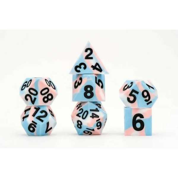 FanRoll: Gaymers Pride: 16mm Pride Sharp Edge Silicone Rubber Poly Dice Set - Transgender 1