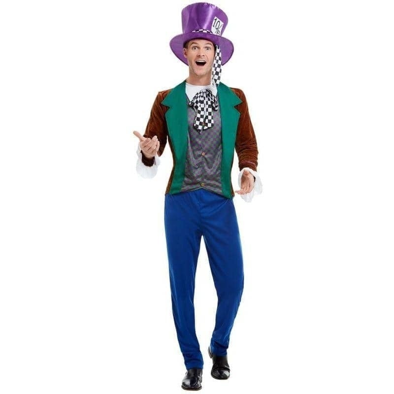 Mad Hatter Costume Adult Multi Coloured Jacket Trousers Hat 1