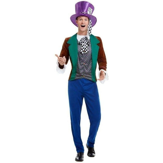 Mad Hatter Costume Adult Multi Coloured Jacket Trousers Hat 1