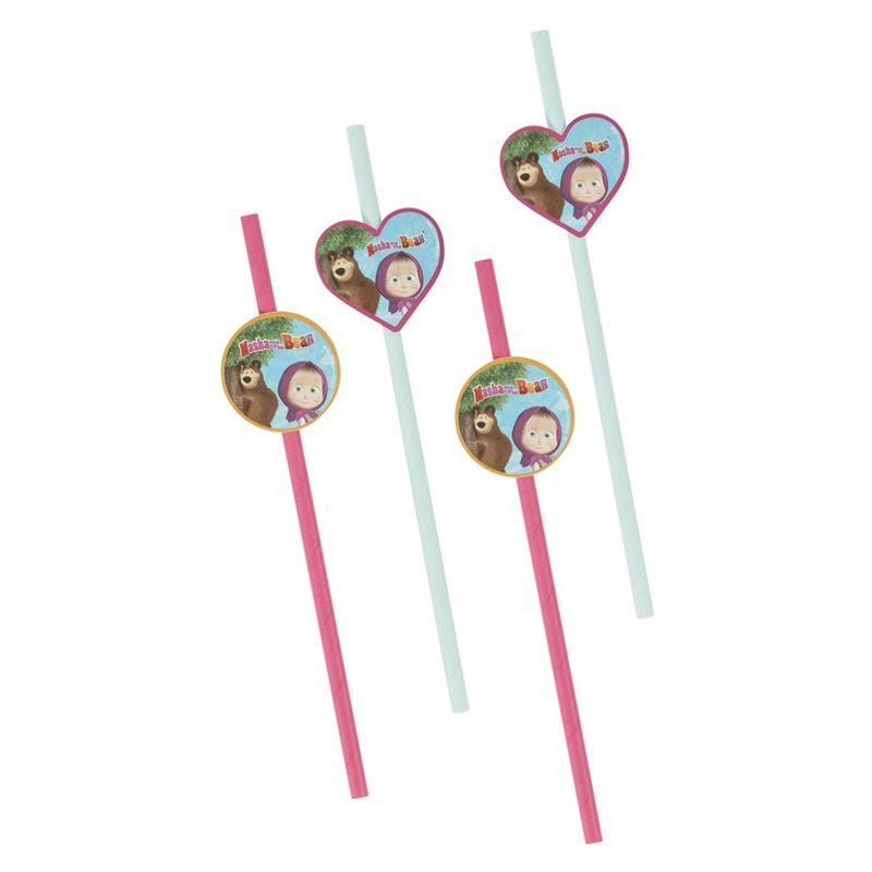 Masha and The Bear Tableware Party Straws x16 Child Pink Purple Blue 1