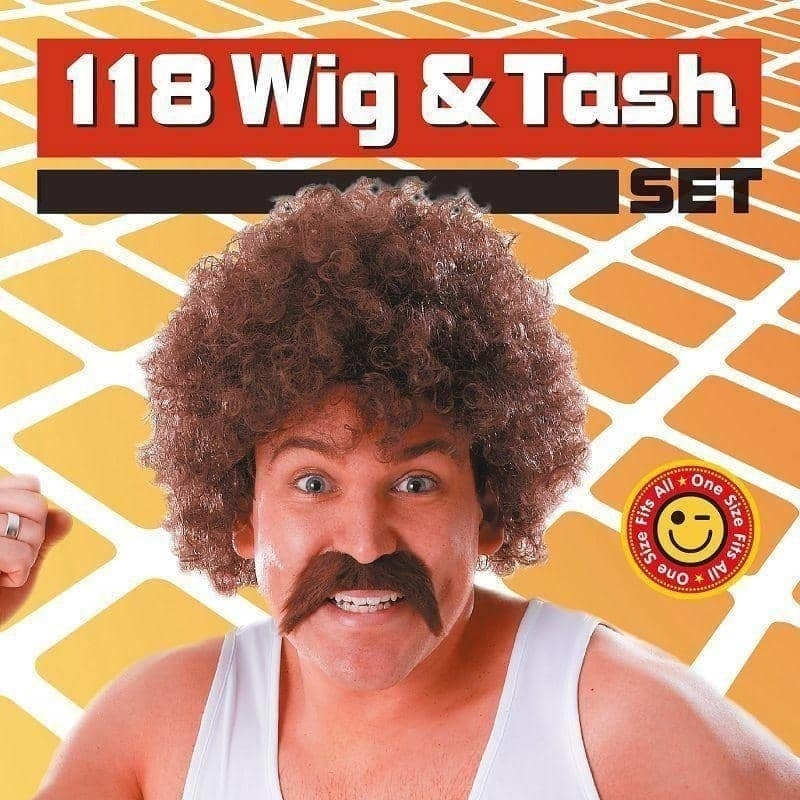 Mens 118 Wig + Tash Set Wigs Male Halloween Costume 2
