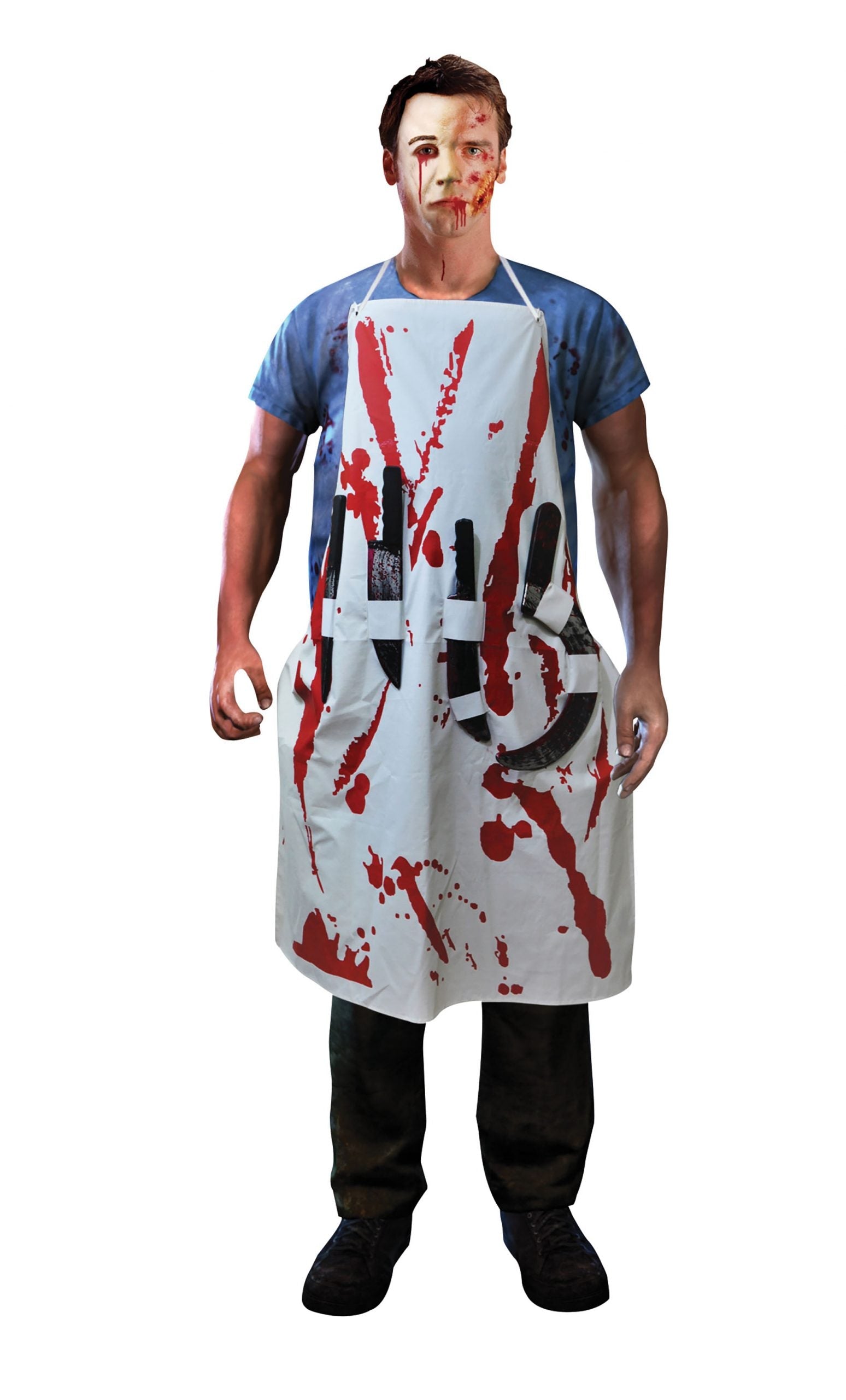 Mens Bleeding Apron With 4 Weapons Costume Accessories Male Halloween 1