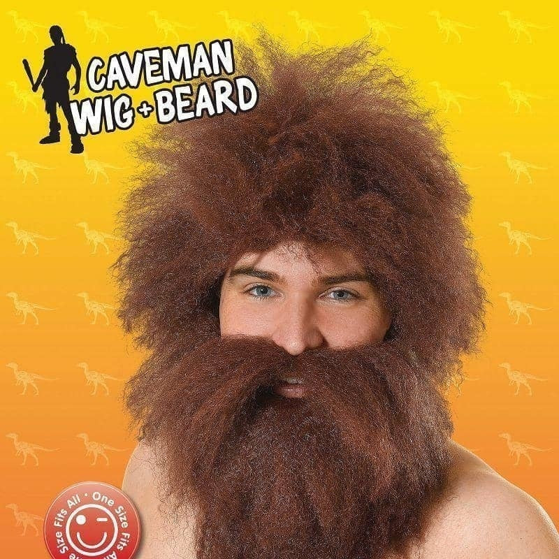 Mens Caveman Wig + Beard Set Wigs Male Halloween Costume 2