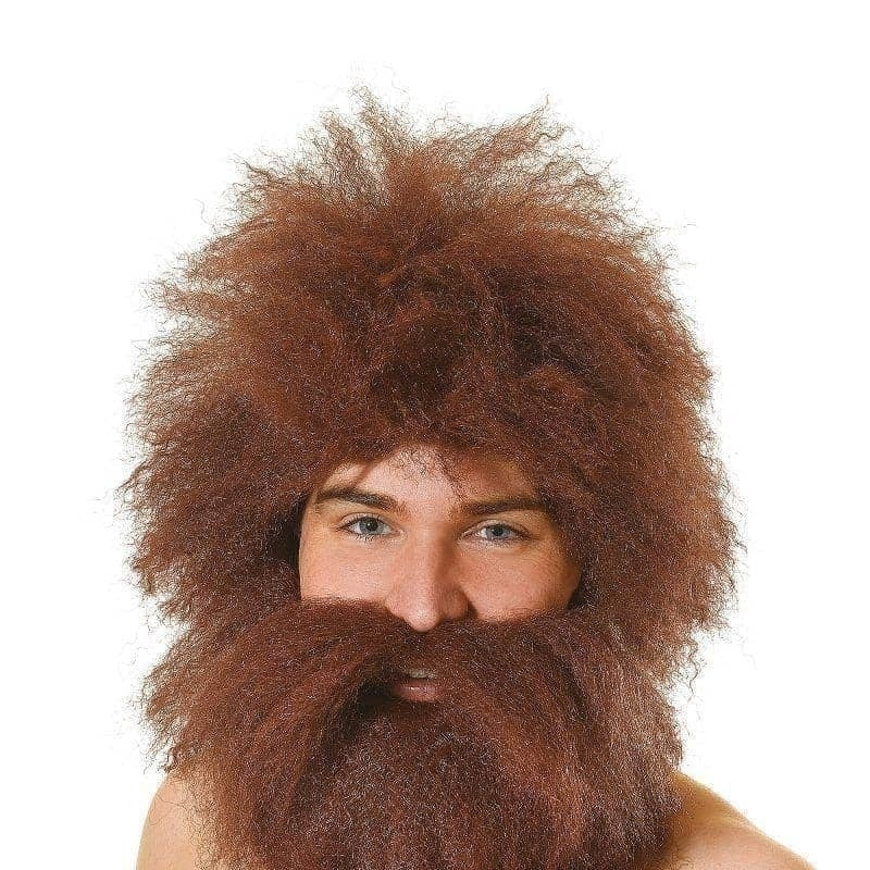 Mens Caveman Wig + Beard Set Wigs Male Halloween Costume_1