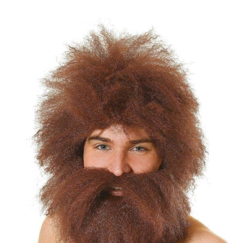Mens Caveman Wig + Beard Set Wigs Male Halloween Costume 1