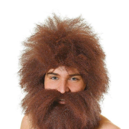 Mens Caveman Wig + Beard Set Wigs Male Halloween Costume 1