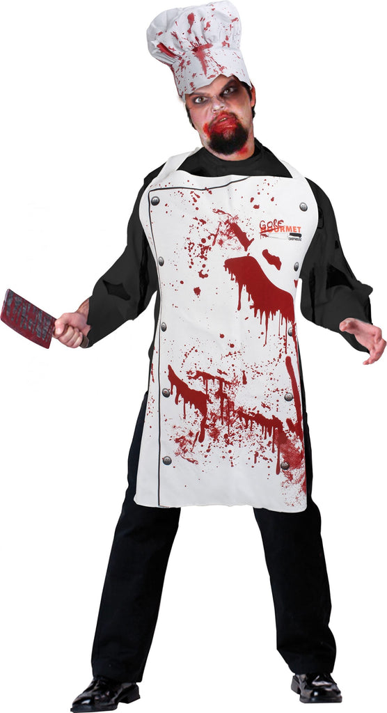 Mens Chef Set Bloody Apron + Hat Instant Disguises Male Mens Chef Set Bloody Apron + Hat Instant Disguises Male