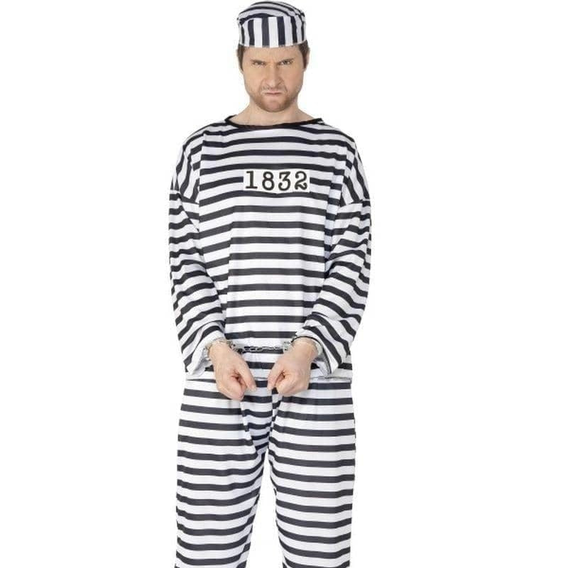 Mens Convict Costume Black White 1