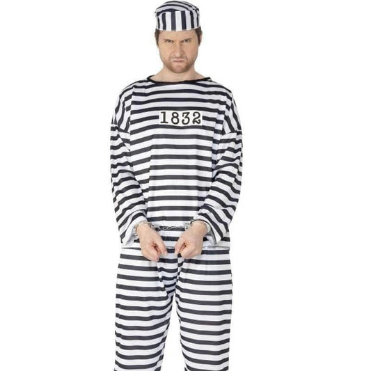 Mens Convict Costume Black White 1