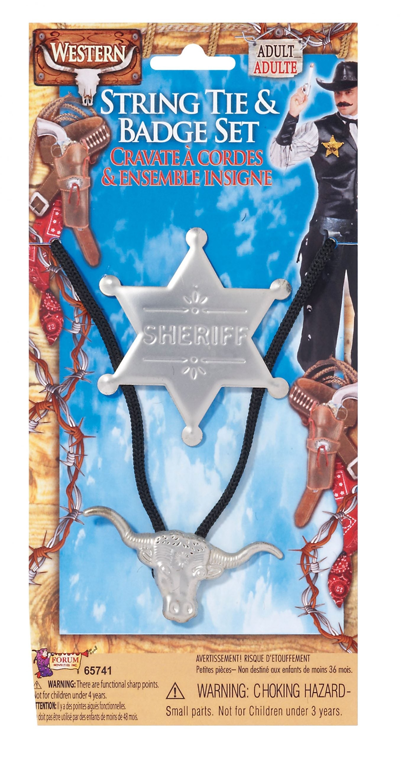 Mens Cowboy String Tie + Badge Costume Accessories Male Halloween 1