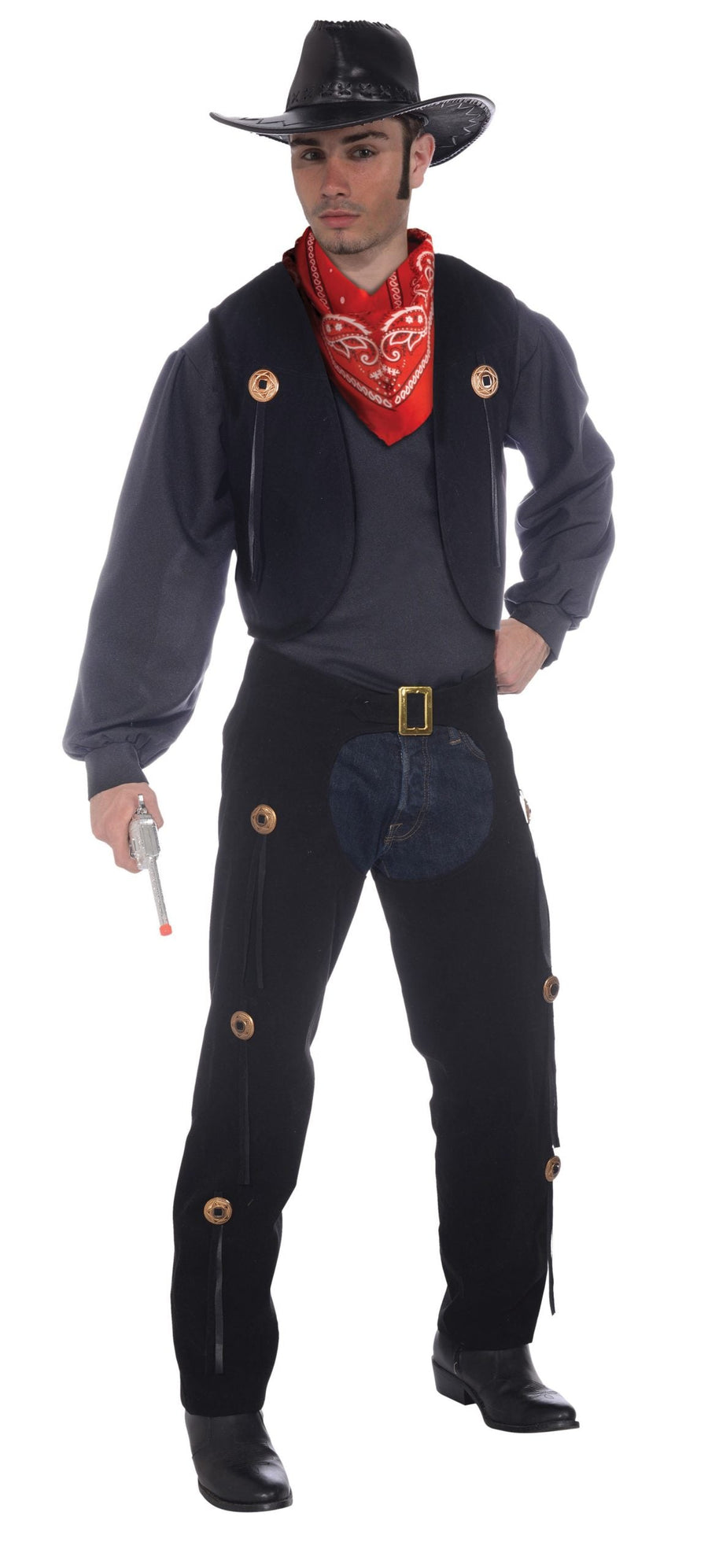 Mens Cowboy Vest + Chaps Set Adult Costume Male Halloween_1