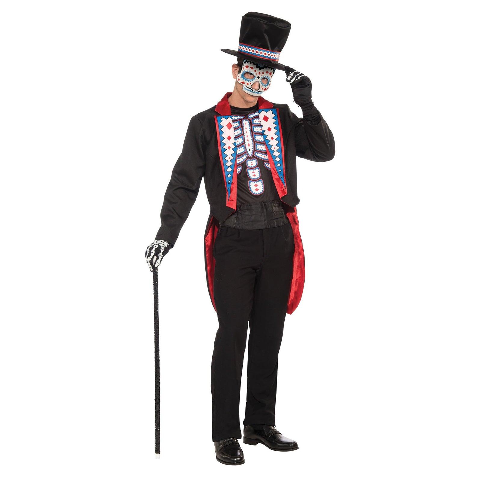 Mens Day Of The Dead Long Tail Suit Adult Costume Male Halloween 1