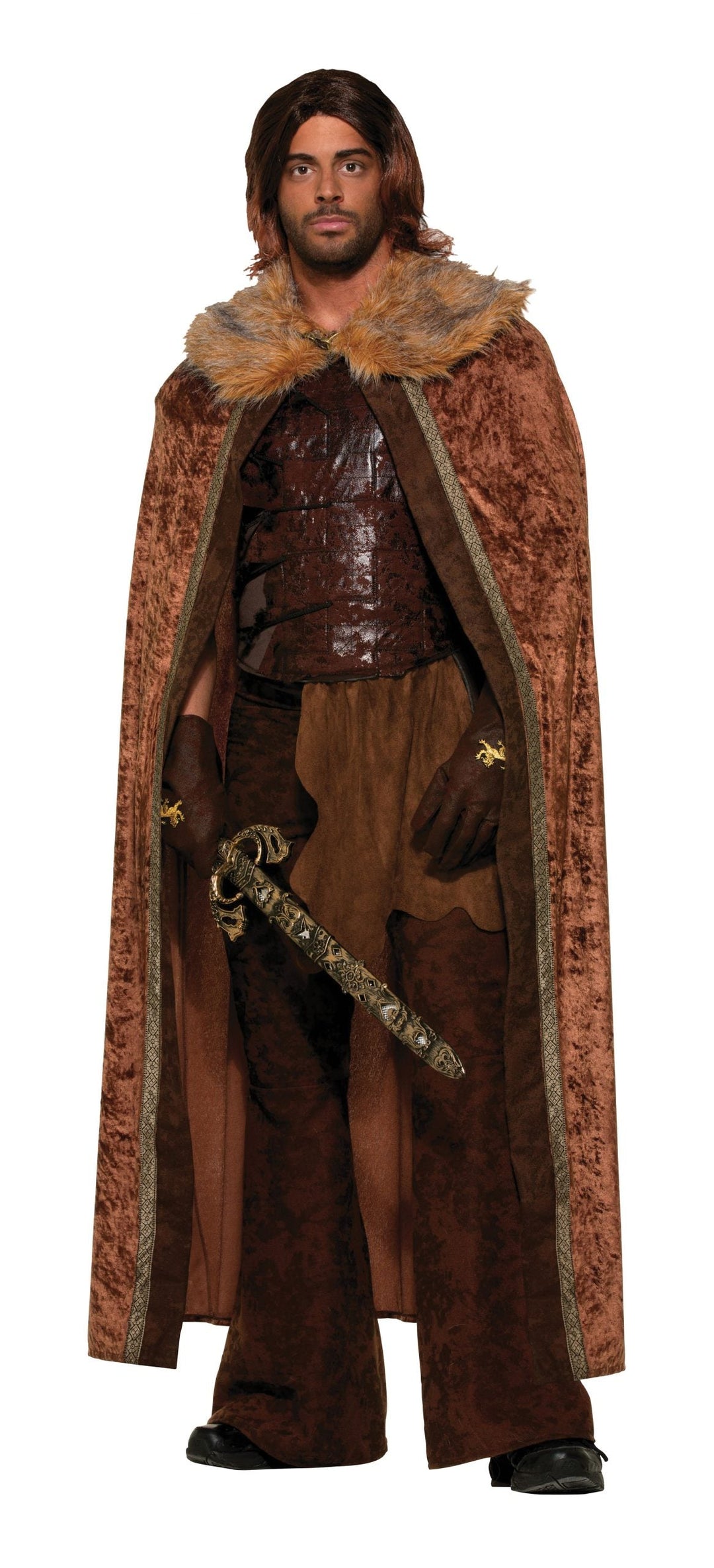 Mens Faux Fur Trimmed Cape Brown Male Adult Costume Halloween_1