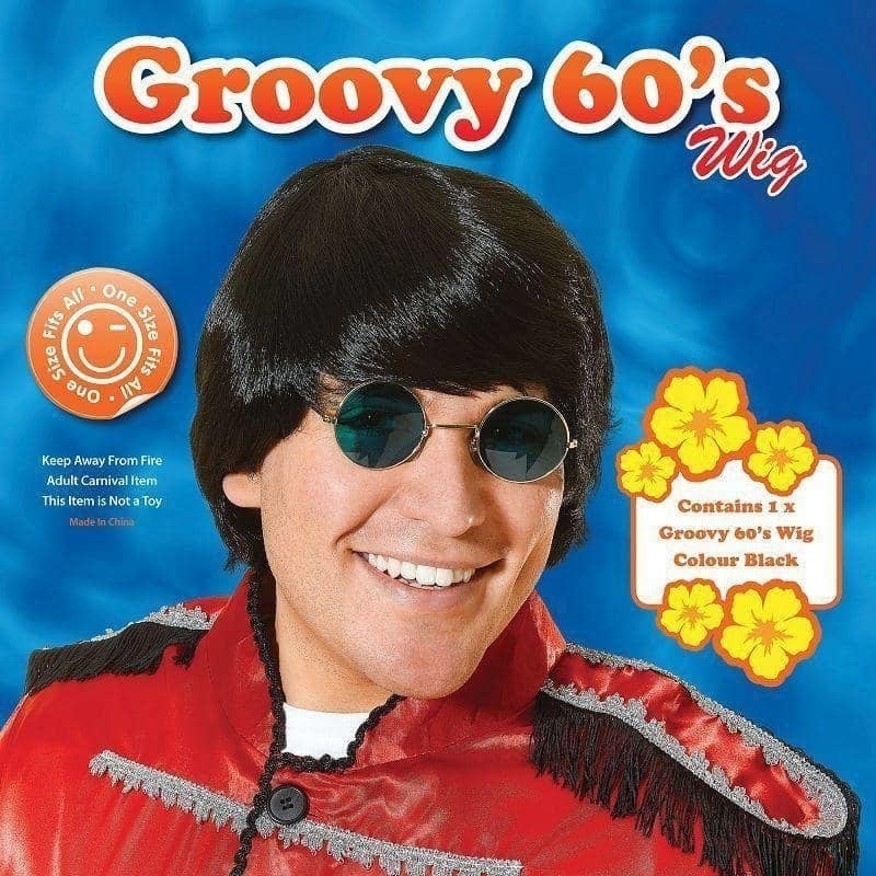 Mens Groovy 60s Wig Black Wigs Male Halloween Costume 2