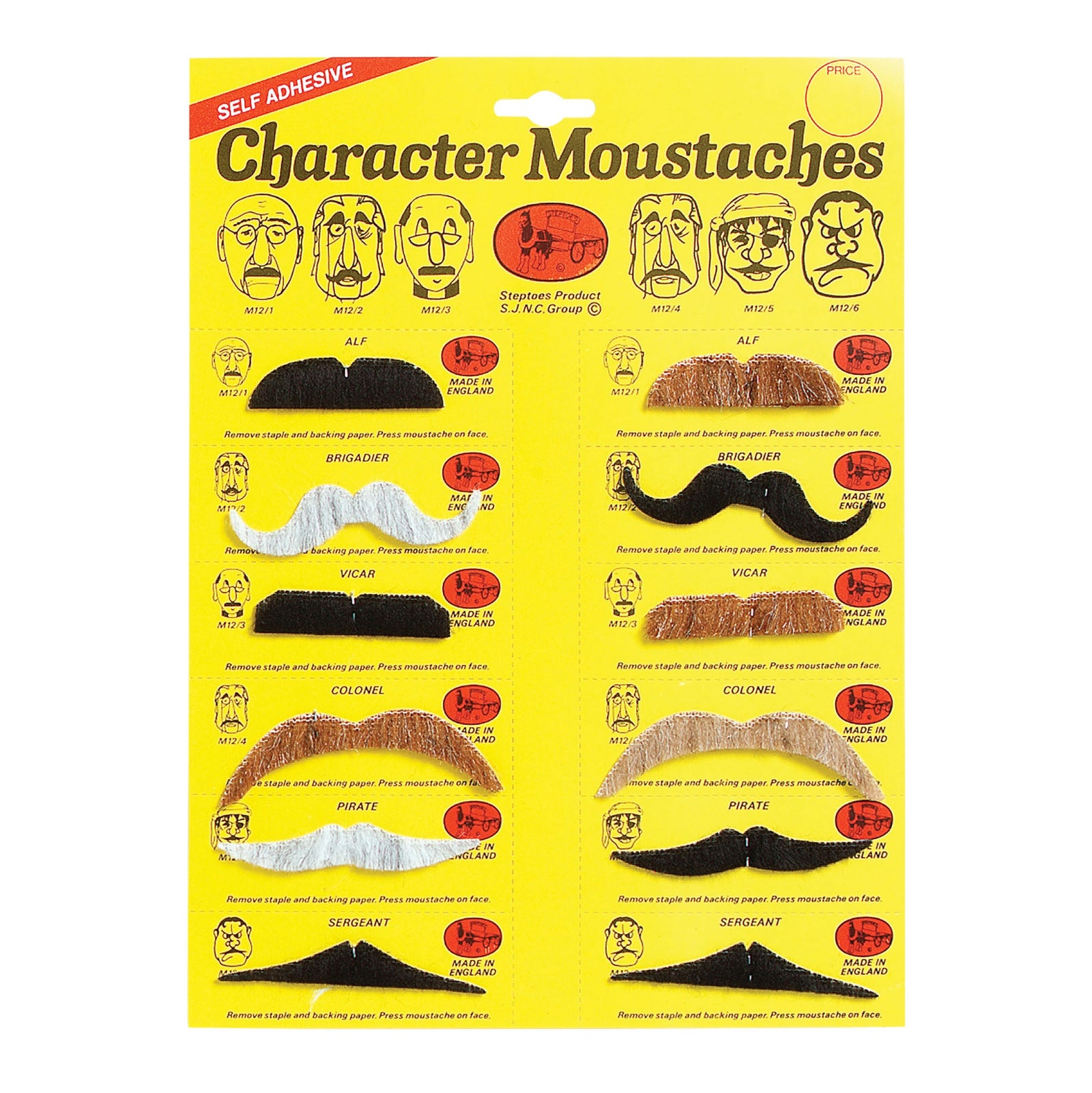 Mens Moustaches 5 Colours 6 Assorted and Beards Male 12 On Card Halloween Costume 1