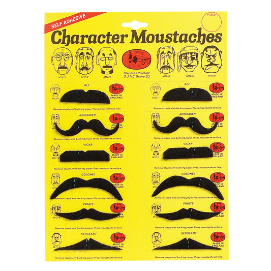 Mens Moustaches Black 6 Assorted Cd 12 and Beards Male On Card Halloween Costume 1
