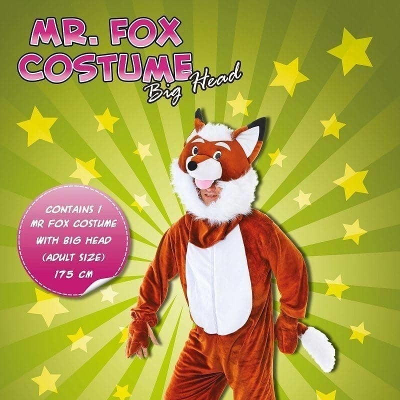 Mens Mr Fox Big Head Adult Costume Male Halloween 2