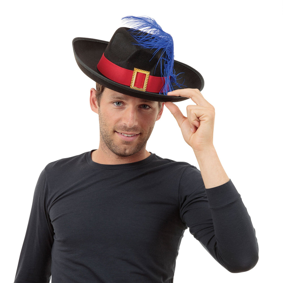 Mens Musketeer Black Feather Hats Male Halloween Costume_1