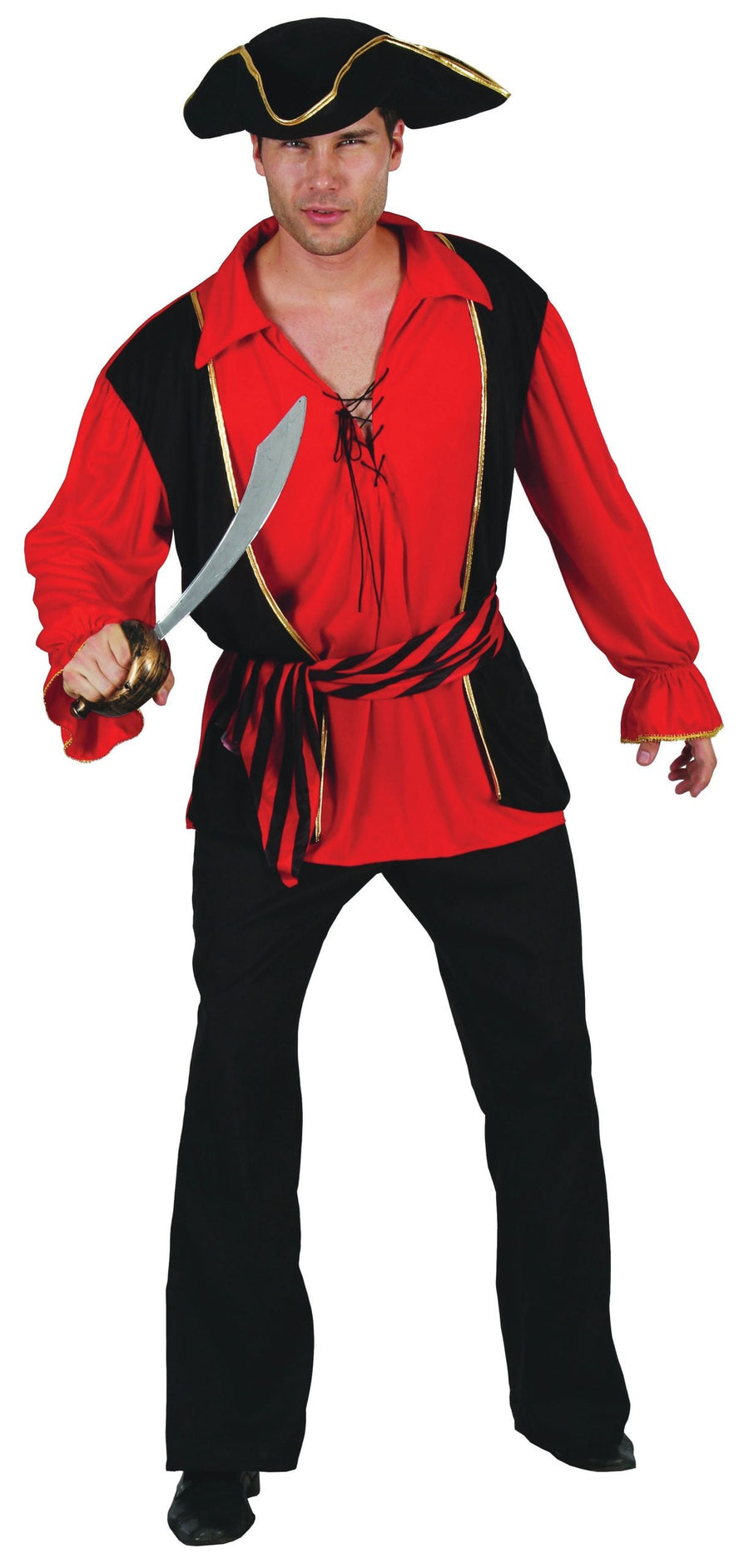Mens Pirate Captain Waistcoat & Shirt Hat Adult Costume Male Halloween_1