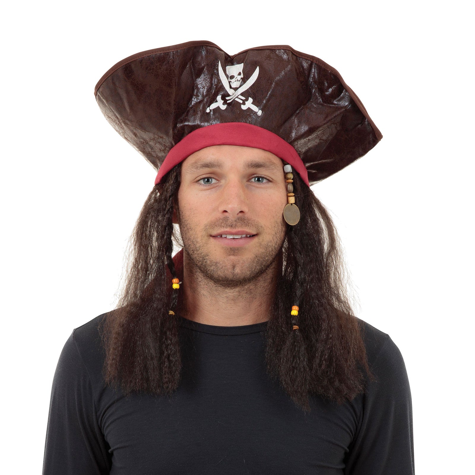 Mens Pirate Caribbean Hat + Hair Hats Male Halloween Costume 1
