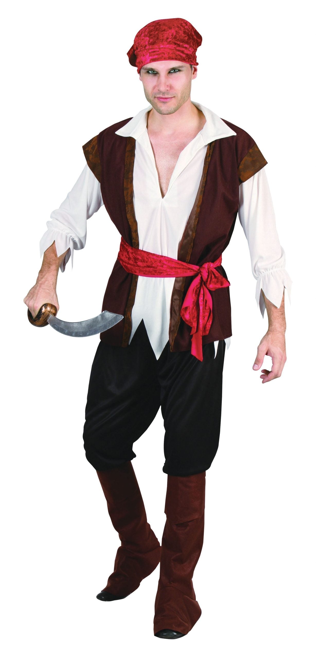 Mens Pirate Man Brown Waistcoat Adult Costume Male Halloween 1