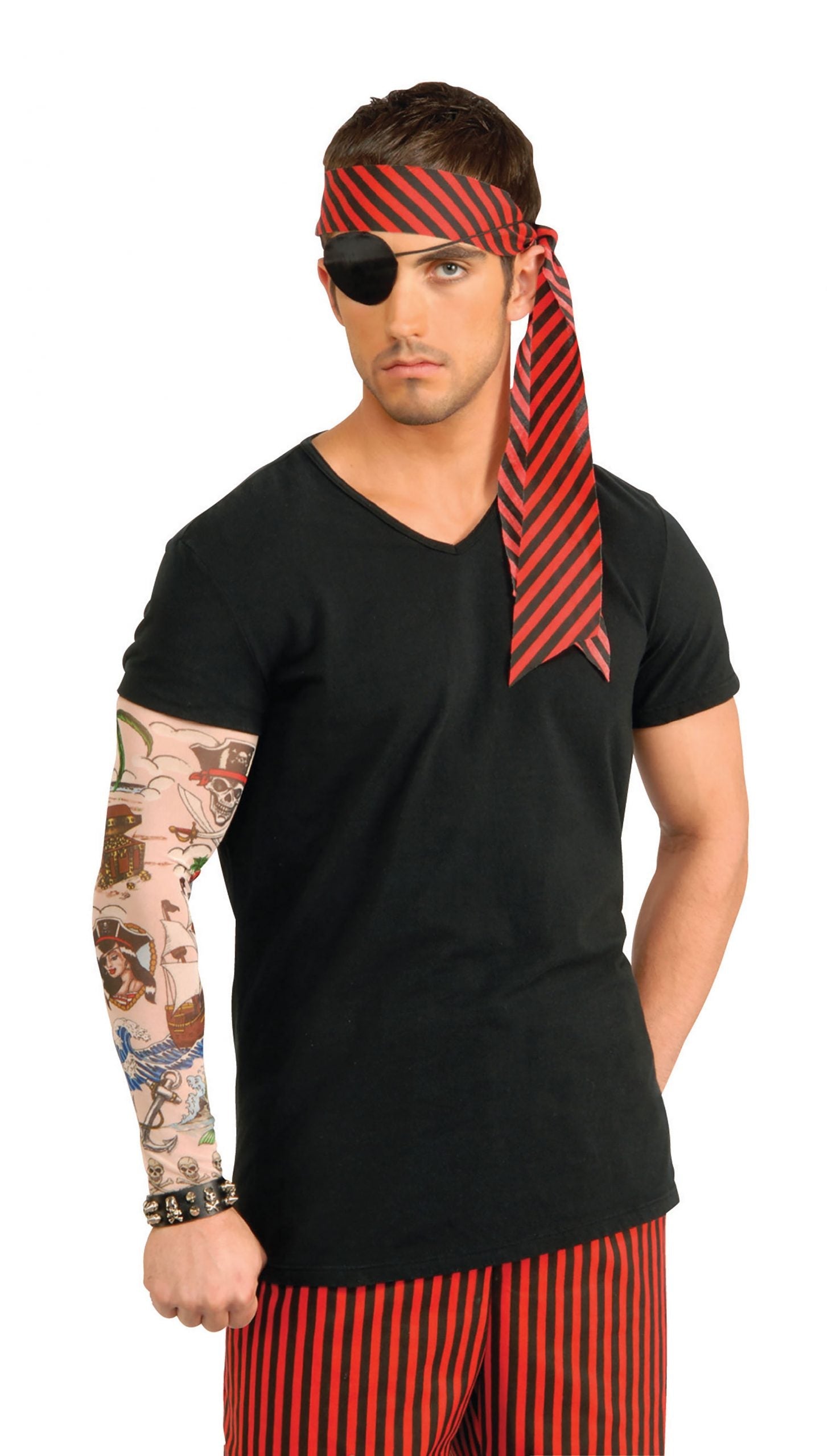 Mens Pirate Tattoo Sleeve Costume Accessories Male Halloween 1