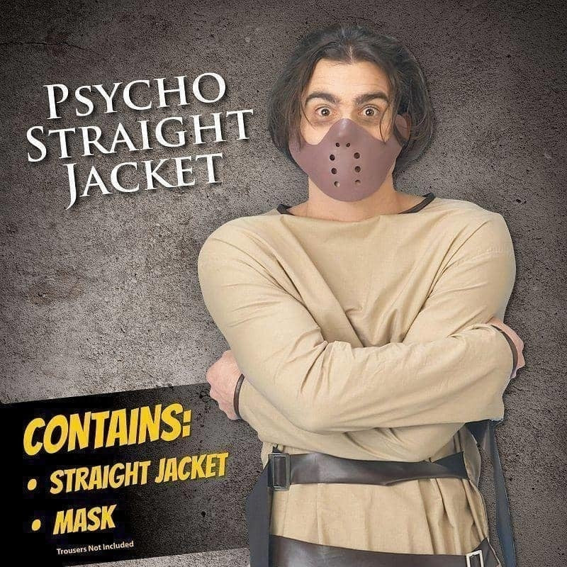 Mens Straight Jacket & Hannibal Mask Adult Costume Male Halloween 2