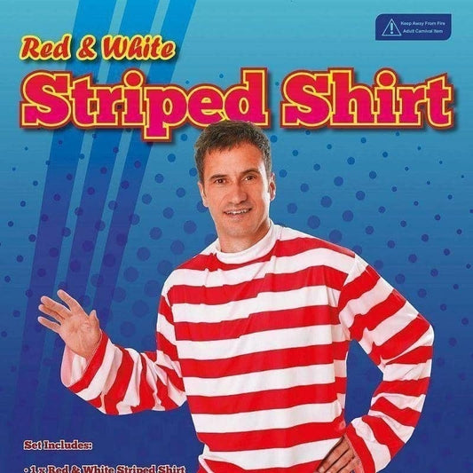 Mens Striped Shirt Red White Adult Costume Male Halloween 2