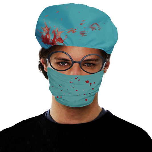 Mens Surgeon Set Bloody Hat + Face Mask Instant Disguises Male 1