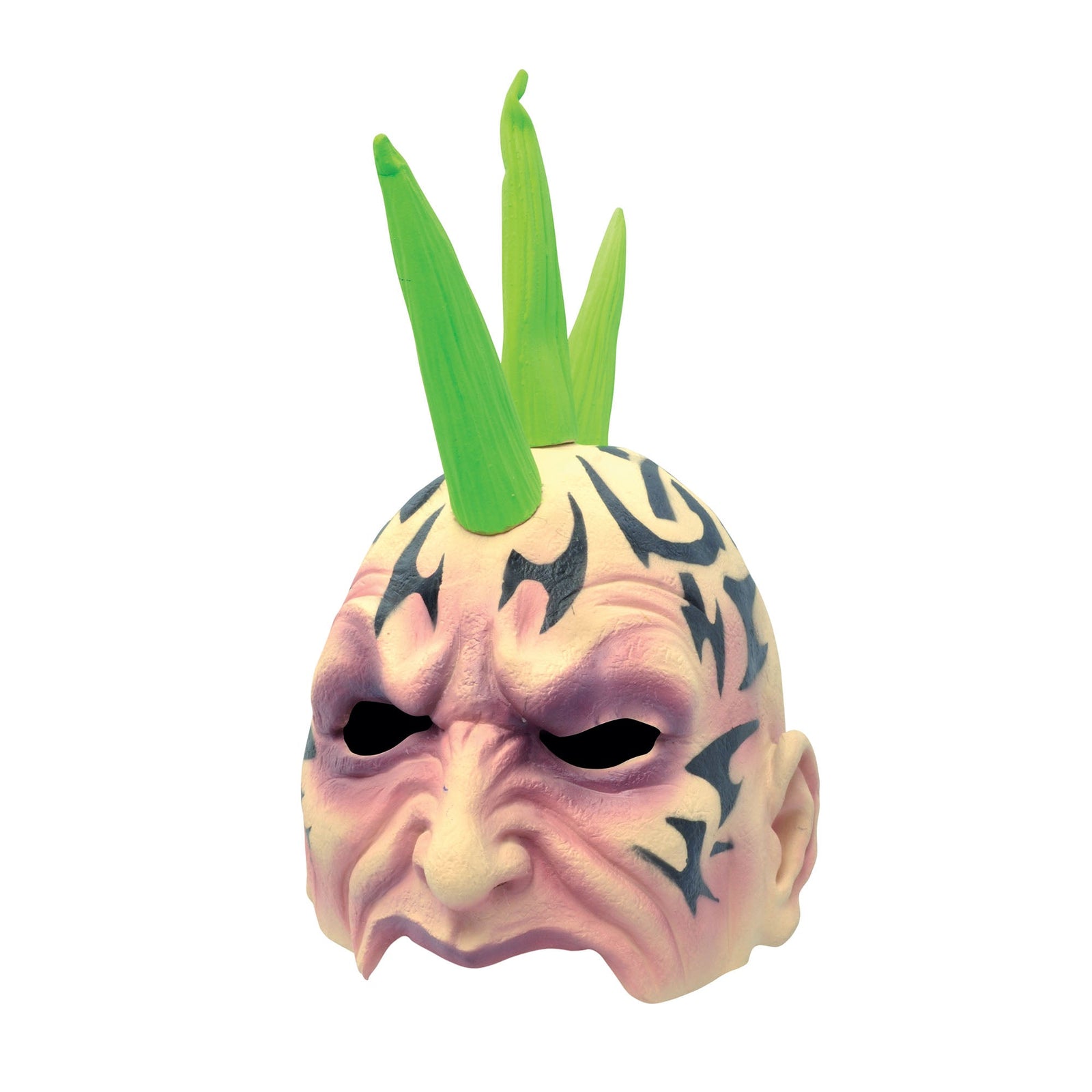 Mens Tattoo Mohawk Mask Half Face Green Masks Male Halloween Costume 1