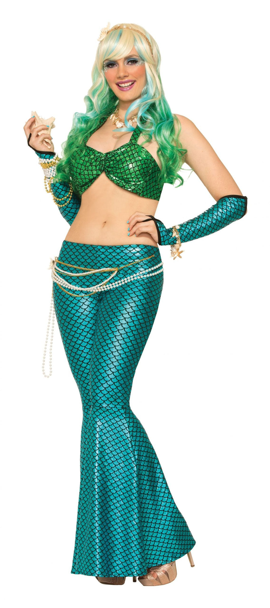 Mermaid Leggings Blue Adult Costume Female Fits Upto 5ft 9in 175cm_1