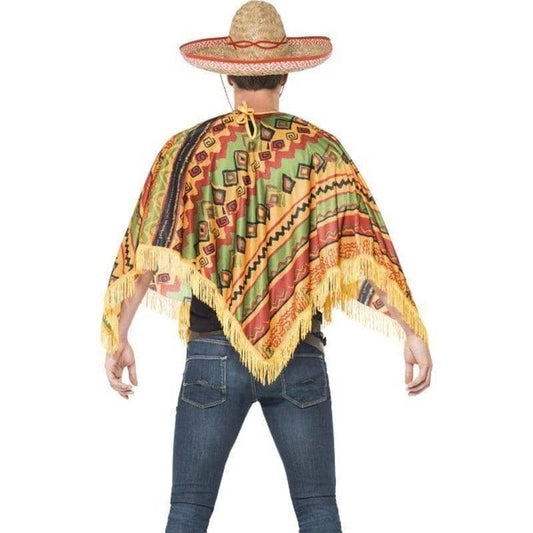 Mexican Instant Disguise Adult Kit Multi Coloured Poncho and Black Moustache 2