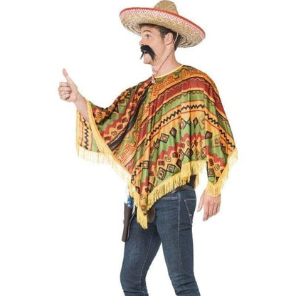 Mexican Instant Disguise Adult Kit Multi Coloured Poncho and Black Moustache 3