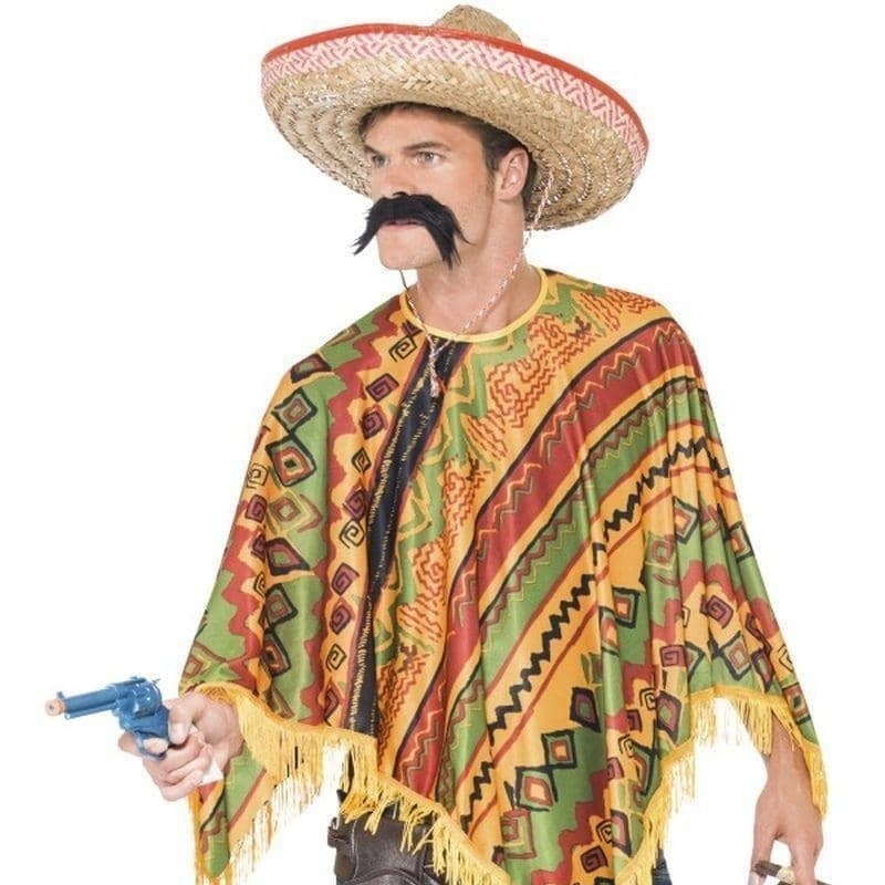 Mexican Instant Disguise Adult Kit Multi Coloured Poncho and Black Moustache 1