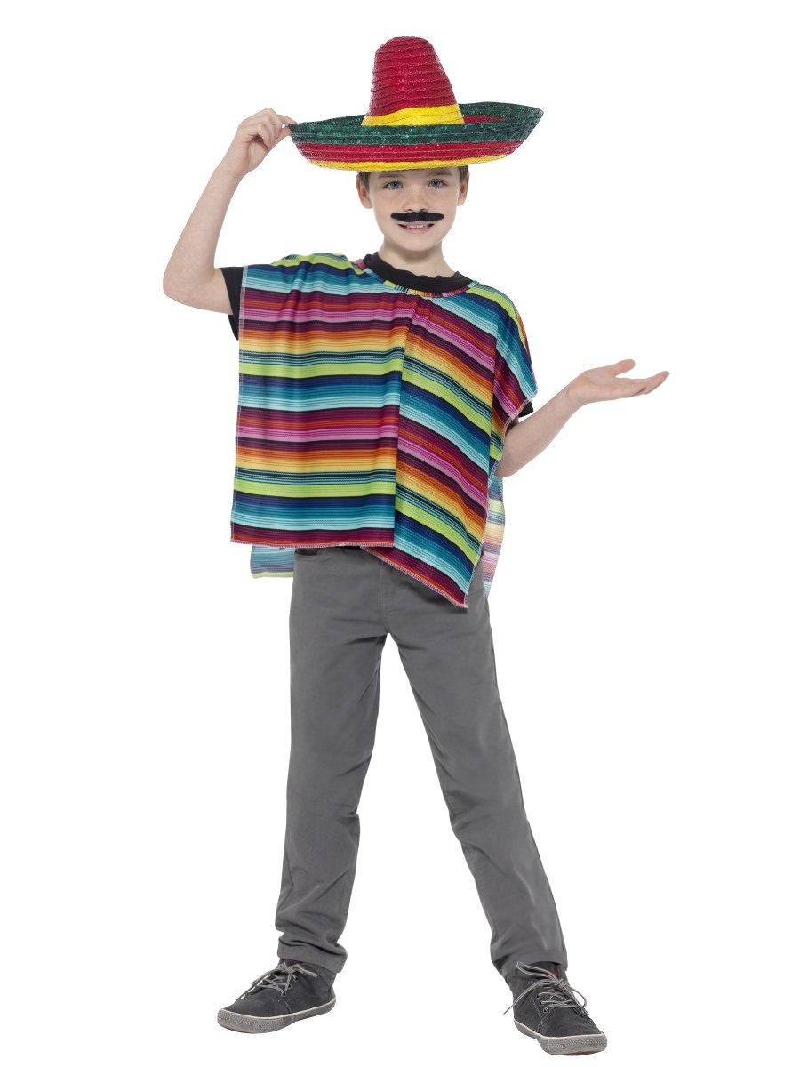 Mexican Instant Kit Kids Multi Coloured Poncho Sombrero