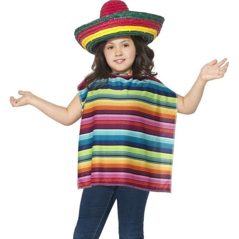 Mexican Instant Kit Kids Multi Coloured Poncho Sombrero_1